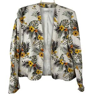 Contemporaine Par Simons Linen Tropical Floral Hawaiian Lined Blazer Size 8 EUC